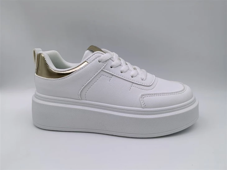 Girls White Gold Sneaker